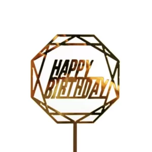 Happy Birthday Cake Topper in Gold