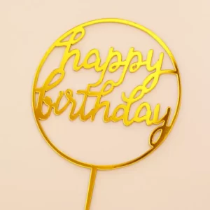 Happy Birthday cake topper in Gold